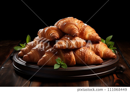 Scrumptious Golden-Brown Croissants with Irresistible Fresh Aroma and Perfect Crispiness 111068449