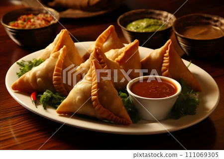 Mouthwatering and Aromatically Rich Traditional Indian Samosa. A Delectable Indulgence Mouthwatering and Aromatically Rich Traditional Indian Samosa. A Delectable Indulgence 111069305
