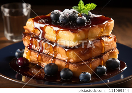 Delicious French Toast Pain Perdu with berries - Traditional Breakfast Meal Cuisine Copy Space Delicious French Toast Pain Perdu with berries - Traditional Breakfast Meal Cuisine Copy Space 111069344