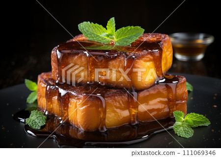 Delicious French Toast Pain Perdu with Copy Space - Traditional Breakfast Meal Cuisine Delicious French Toast Pain Perdu with Copy Space - Traditional Breakfast Meal Cuisine 111069346