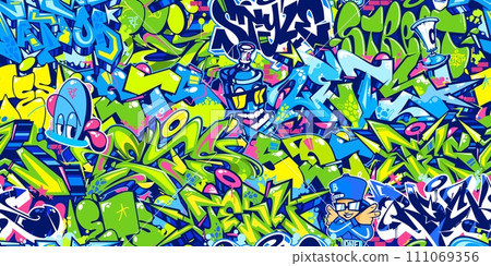 Seamless Colorful Modern Abstract Urban Style Hiphop Graffiti Street Art Vector Background Seamless Colorful Modern Abstract Urban Style Hiphop Graffiti Street Art Vector Background 111069356