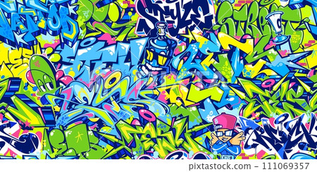Seamless Colorful Modern Abstract Urban Style Hiphop Graffiti Street Art Vector Background Seamless Colorful Modern Abstract Urban Style Hiphop Graffiti Street Art Vector Background 111069357