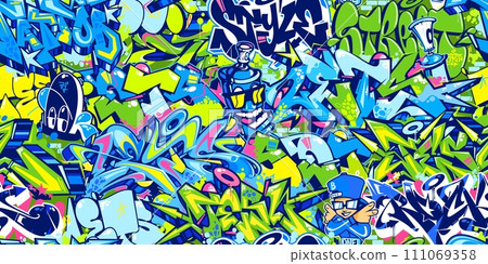 Seamless Colorful Modern Abstract Urban Style Hiphop Graffiti Street Art Vector Background Seamless Colorful Modern Abstract Urban Style Hiphop Graffiti Street Art Vector Background 111069358