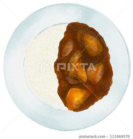 咖哩和米飯畫水彩 111069570
