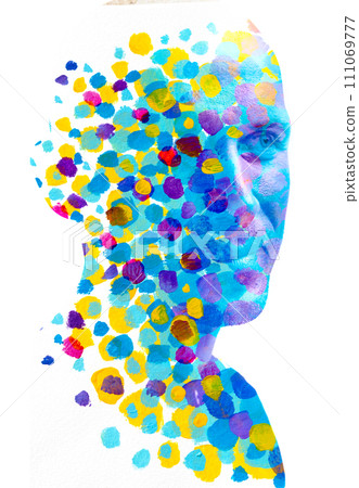 A colorful paintography double exposure male portrait 111069777