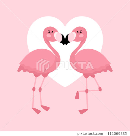 Pink flamingo couple in love. Romantic illustration. Love day, wedding, Valentine's day card. Pink flamingo couple in love. Romantic illustration. Love day, wedding, Valentine's day card. 111069885
