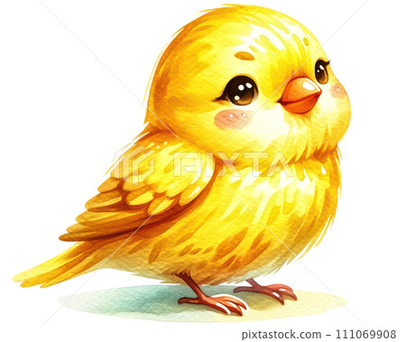watercolor cute Canary isolated on white background, generative ai 111069908