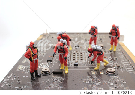 a Team of engineers repairing circuit board. Computer repair concept 111070218