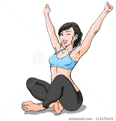 穿運動服的年輕女子_盤腿姿勢_wink 111070281