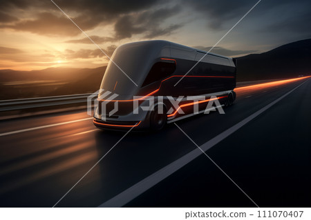 A driverless truck driving at high speed. A driverless truck driving at high speed. 111070407