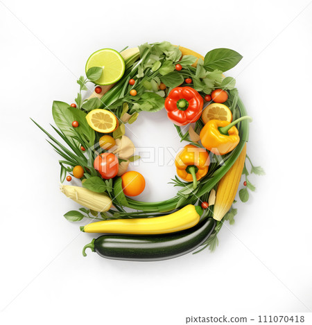 Fruit and vegetable alphabet on a white background, Letter O Fruit and vegetable alphabet on a white background, Letter O 111070418