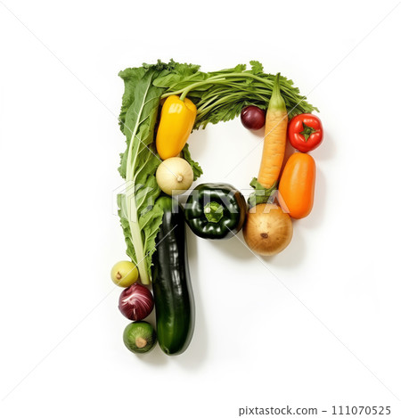 Fruit and vegetable alphabet on a white background, Letter P Fruit and vegetable alphabet on a white background, Letter P 111070525