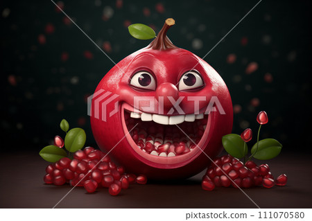 A cheerful animated pomegranate with a smile on his face. 111070580