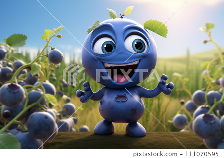 Cheerful animated blueberry with a smile on its face. 111070595