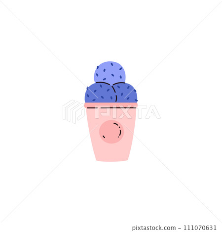 Ice cream basket, dairy cold sweet in container, three blue balls ice cream basket product, vector eating disorder 111070631