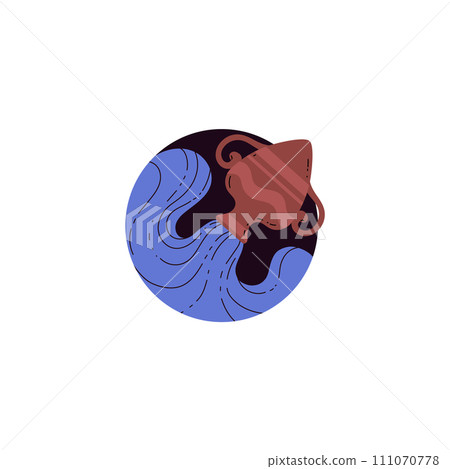 Round shape with water pours out of jug flat style, vector illustration 111070778