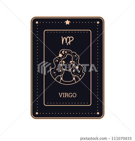 Horoscope black card line art with Virgo zodiac symbol and sign, astrological symbol as a beautiful girl vector design 111070835