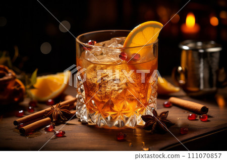 Hard apple cider cocktail with autumn cinnamon 111070857
