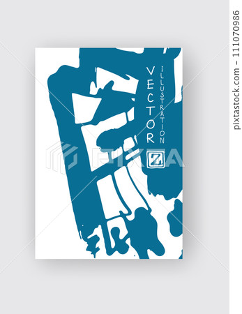 Blue ink brush stroke on white background. Japanese style. 111070986