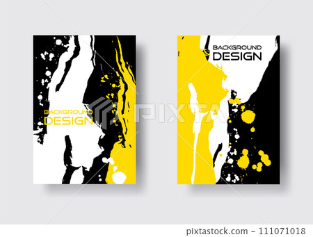 White yellow ink brush stroke on black background. Japanese style. Vector illustration grunge stains. Brushes illustration. 111071018