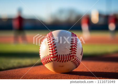 Baseball on the field in the rays of the setting sun. Baseball on the field in the rays of the setting sun. 111071049