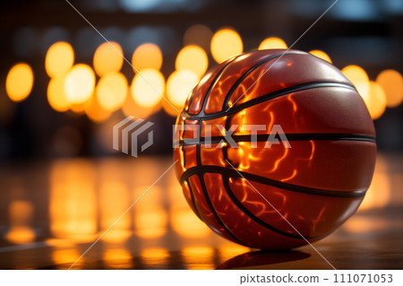 Basketball on a dark background in the spotlight. 111071053
