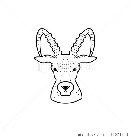 Capricorn zodiac symbol black contour, Astrological zodiac icon, Goat head with horns, wild animal outline vector Capricorn zodiac symbol black contour, Astrological zodiac icon, Goat head with horns, wild animal outline vector 111071533