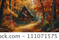 [AI generated image/AI illustration] A house built in autumn leaves 111071575