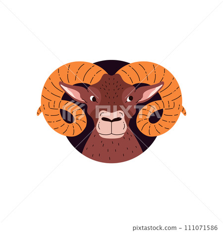 Aries zodiac sign, Aries Horoscope symbol isolated, Astrological zodiac vector flat icon, ram head in black circle frame 111071586