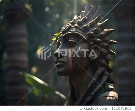 lost world Atlantida, piece of Atlatnic temple with  sculpture. Ai generated 111071602