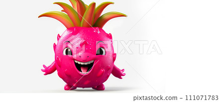 Pitahaya with a cheerful face 3D on a white background. Pitahaya with a cheerful face 3D on a white background. 111071783