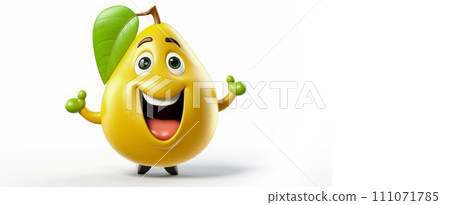 Pear with a cheerful face 3D on a white background. Pear with a cheerful face 3D on a white background. 111071785