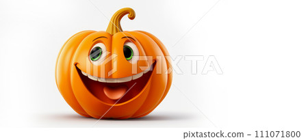Orange pumpkin with a cheerful face 3D on a white background. Orange pumpkin with a cheerful face 3D on a white background. 111071800