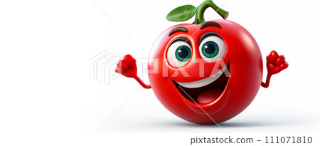 Red tomato with a cheerful face 3D on a white background. Red tomato with a cheerful face 3D on a white background. 111071810