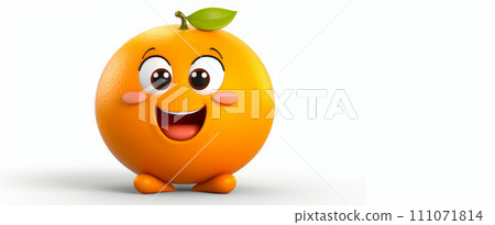 Yellow orange with a cheerful face 3D on a white background. 111071814