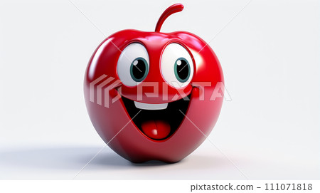 Red apple with a cheerful face 3D on a white background. 111071818