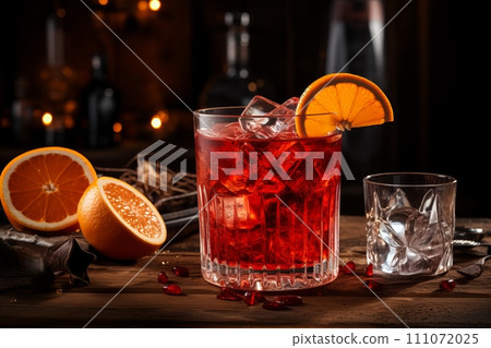 Delicious and Refreshing Negroni Cocktail with Plenty of Space for Copy and Text Overlay 111072025