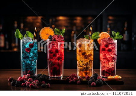 Lively Assortment of Beloved Alcoholic Cocktails with Copy Space for Promotions and Design Projects Lively Assortment of Beloved Alcoholic Cocktails with Copy Space for Promotions and Design Projects 111072031