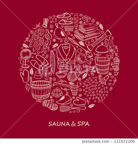 Sauna spa bath doodle red circle vector 111072200