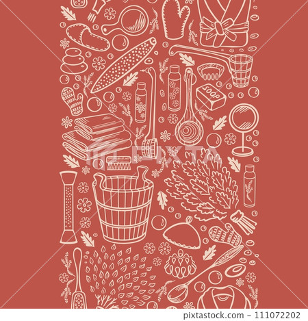 sauna seamless pattern orange doodle vertical vector 111072202