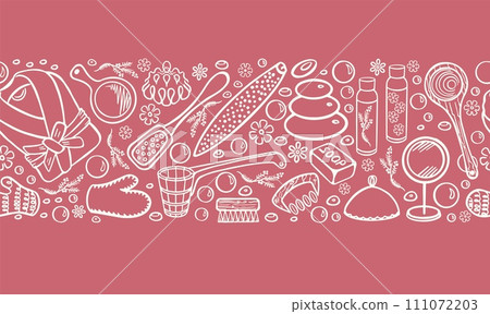 sauna seamless pattern pink doodle horizontal vector 111072203