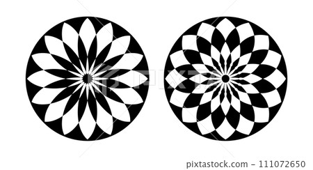 Decorative Radial Circle Floral Patterns. Abstract Flower Icons Set. Vector Art. Decorative Radial Circle Floral Patterns. Abstract Flower Icons Set. Vector Art. 111072650