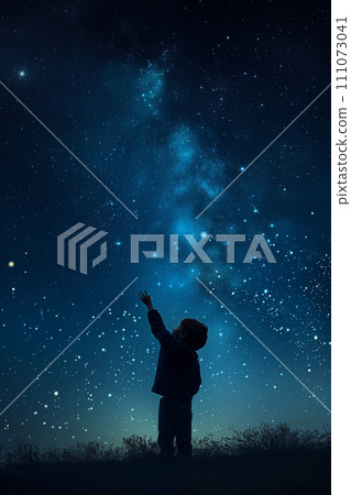 Little boy at night, stars 111073041
