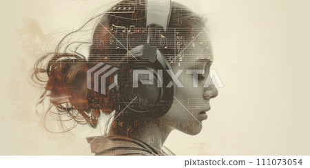 Beautiful woman listening to music Beautiful woman listening to music 111073054