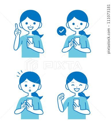 Set of women operating smartphones 111073181