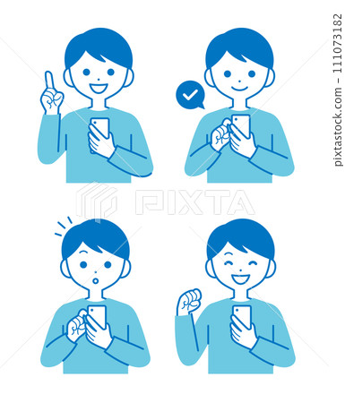 Set of men operating smartphones 111073182