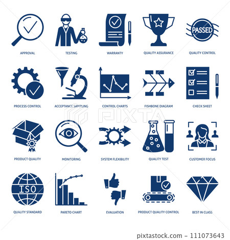 Quality control glyph icon set. 111073643