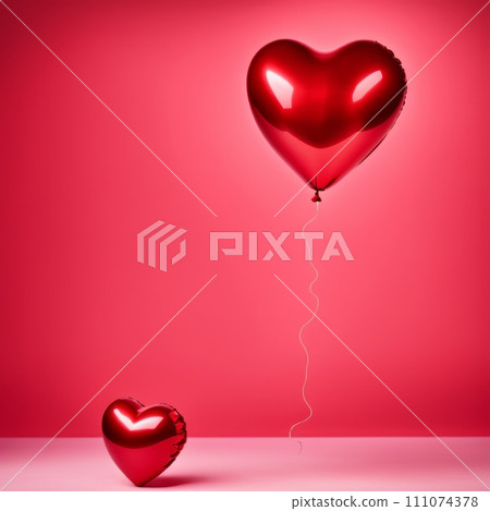Red color Heart shaped balloon isolated on red background 111074378