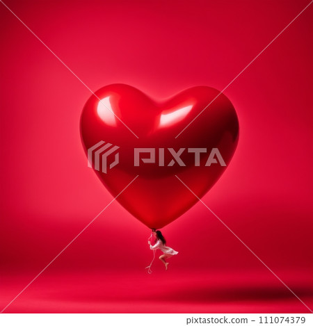 Red color Heart shaped balloon isolated on red background 111074379