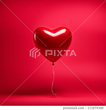 Red color Heart shaped balloon isolated on red background 111074380